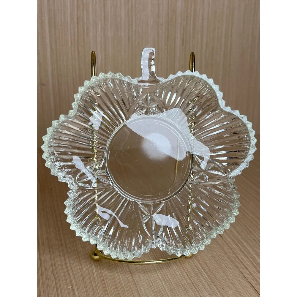 Vintage Federal Glass Shamrock Clover Clear Pressed Glass Candy Trinket Bowl